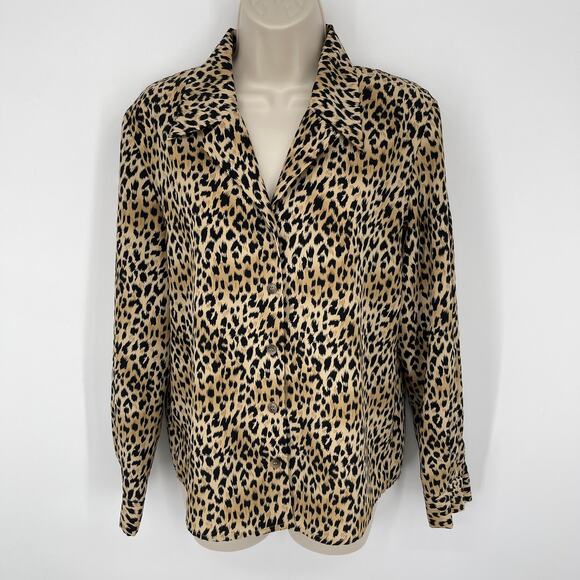 Norton McNaughton Petite VINTAGE Tan Black Leopard Button Front Blouse Sz ?? - Picture 1 of 8